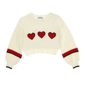 MONA LISA Cream Sweater with Red Heart Details